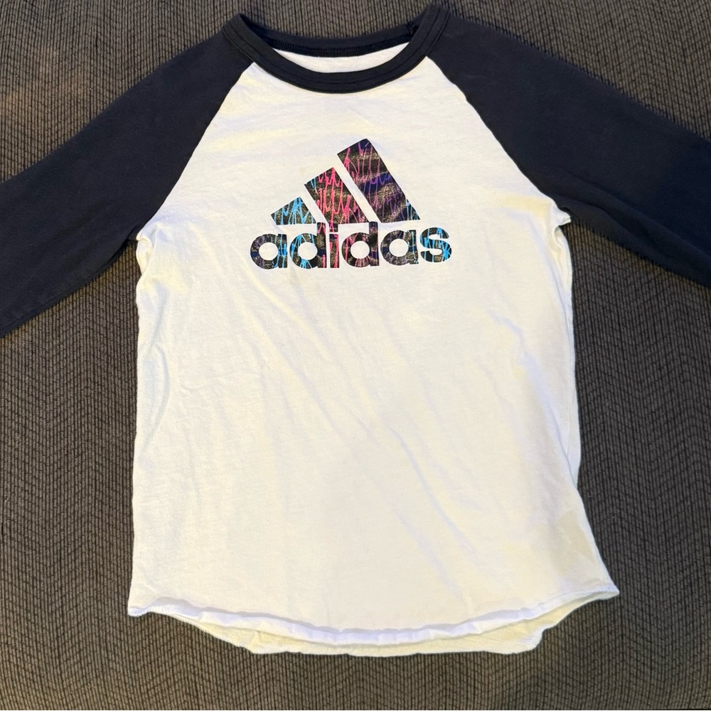 Adidas White and Black Long Sleeve Tee